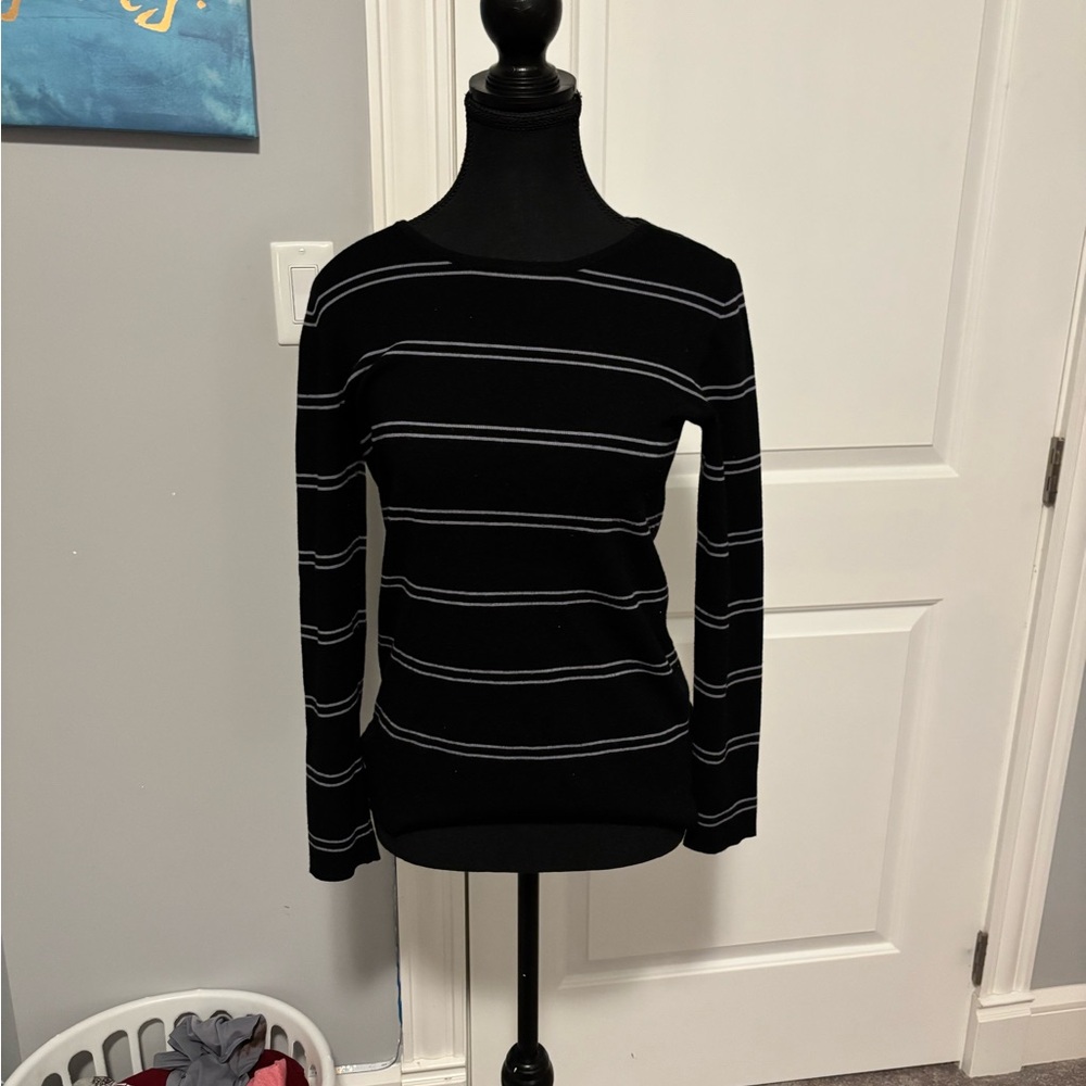 Kirkland Signature Black Sweater with White Stripes